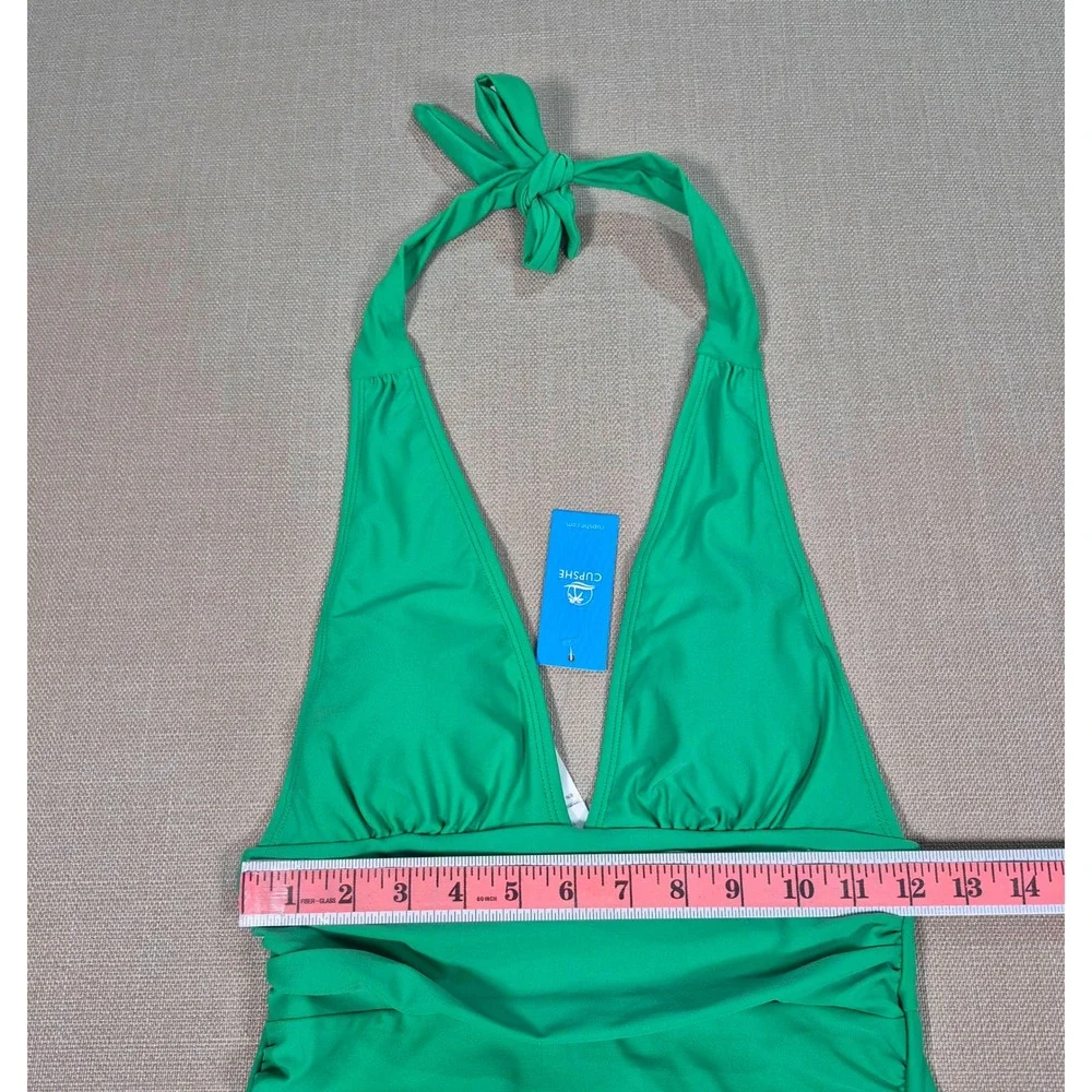 Cupshe Green Ruched Halter One Piece Swimsuit Tummy Control Padded Size‎ S New